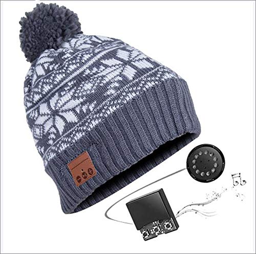 Preisvergleich Produktbild Bluetooth Beanie Mütze Frauen Strickmütze Wintermütze mit kabellosem Kopfhörer Headset Lautsprecher Mikrofon zum Laufen Skifahren Skaten Wandern,Grau