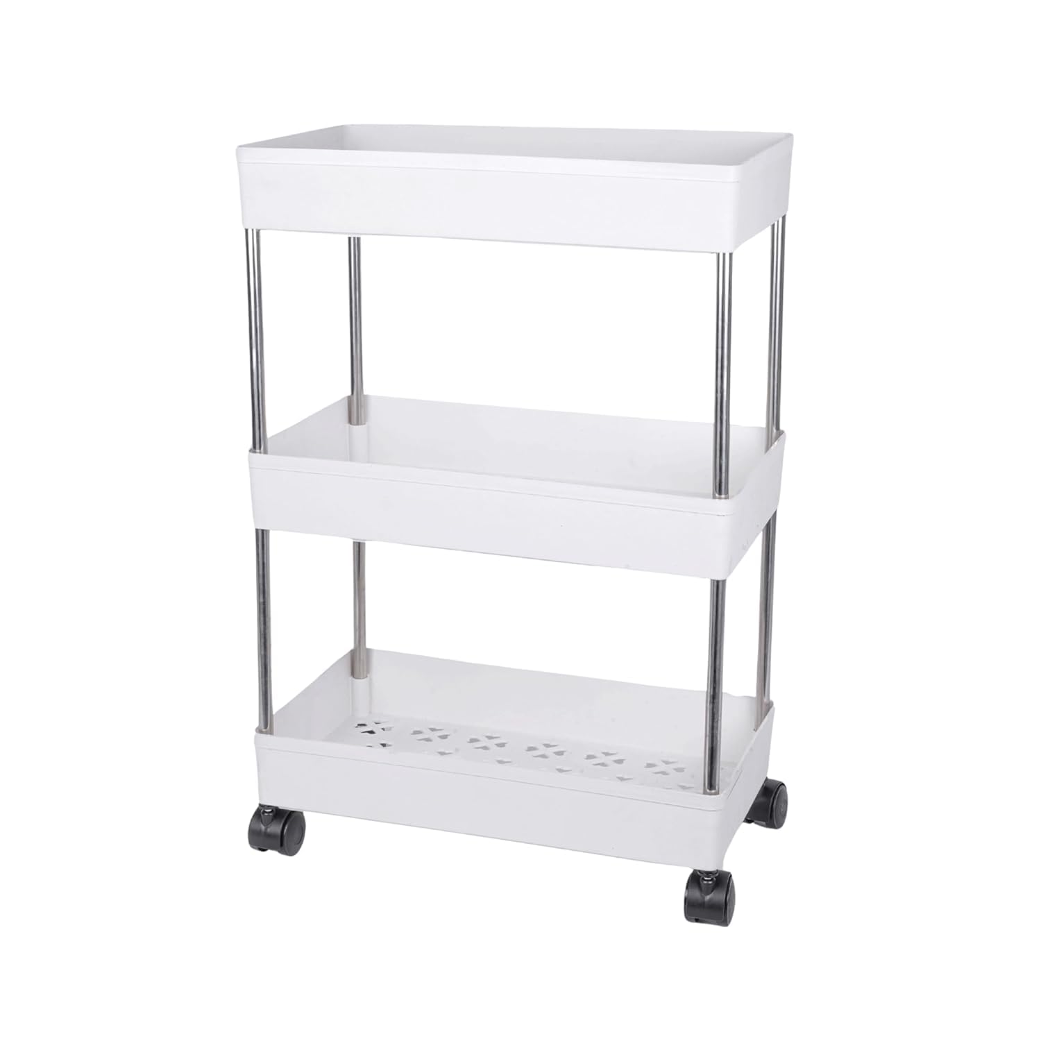 Multipurpose Plastic Kitchen Storage Trolley Rack with Wheels, Slide Out Storage Shelves Space Saving Home Storage Organizer Racks, Rolling Utility Cart, 3 Layer Stackable Shelf Cart Shelf (White)-image-41