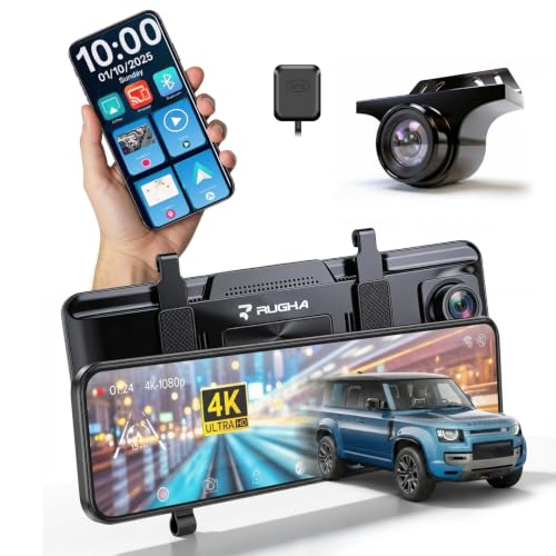 4K Smart Mirror Dash Cam 11-Inch Touchscreen Dual Front and Rear Dash Camera with GPS Bluetooth Wifi Night Vision Parking Monitor Loop Recording