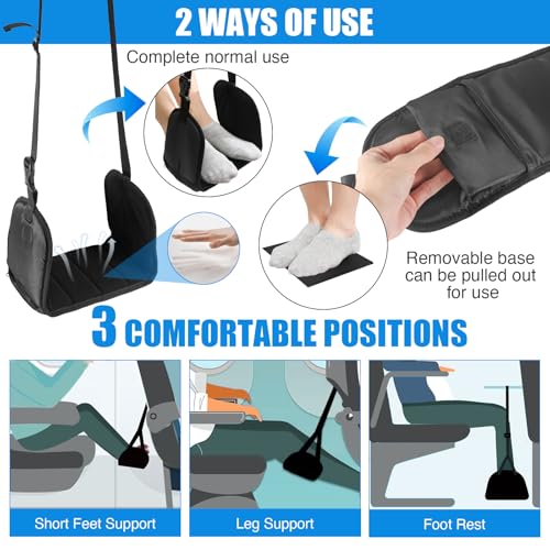 Foot Hammock for Plane Travel - Anti-Squeeze Airplane Foot Rest, Portable Foot Sling for Long Flight with Support Board/Memory Foam, Footrest Leg Rest for Air Travel Accessories Must Haves, 1 Pack3