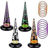 Inflatable Witch Hat Ring Toss Game - 4pcs Set with 10 Rings, Halloween Party Game for Kids & Adults, Indoor/Outdoor