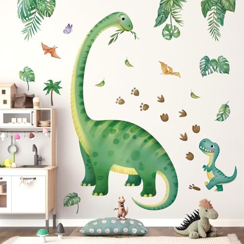Vinilo decorativo de dinosaurios grandes y hojas tropicales miniatura 2