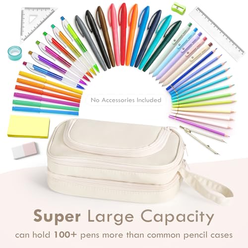 Image of Large Capacity Pencil Case with Pull-out Structure - Multifunctional Extra Big Pencil Pouch Pen bag, Portable Stationery Organizer with Zipper, Office School Supplies for Boys Girls, White