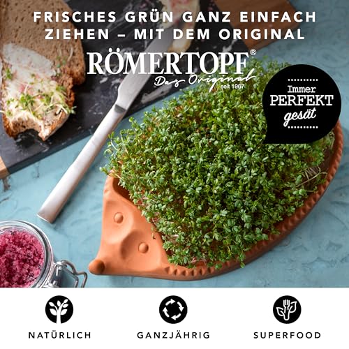 Römertopf Kresseigel aus naturreinem Ton, Kräutertier mit Kressesamen, ca. 24 x 14 cm, Kresseschale für Erde-lose Kressezucht, als Blumentopf nutzbar, spülmaschinengeeignet, ideal für Küche & Kinder