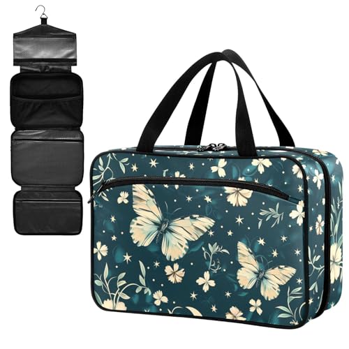 Fustylead Flying Butterfly and Floral Moon Stars Large Medical Supplies Organizer Bag with Zipper Empty First Aid Bag Trauma Kit for Traveling Hiking Camping