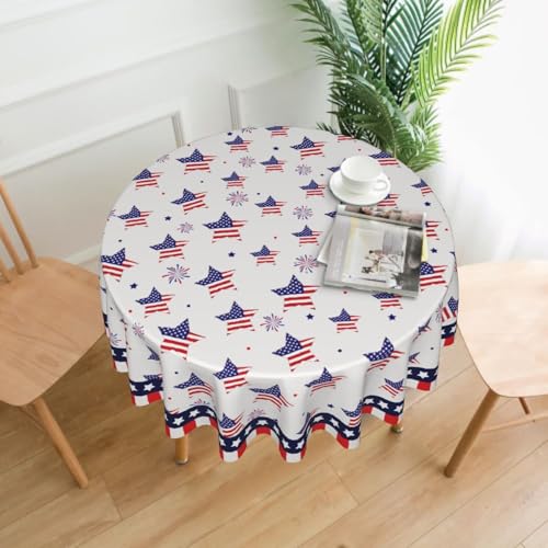 Lvhompro 4th of July Round Tablecloth 60 Inch Round Patriotic Festival Holiday Table Cloth Water-Resistant Spill-Proof Washable Fabric Table Cover for Kitchen Dining Party Picnic Indoor Outdoor by Lvhompro - Used condition - Image 2