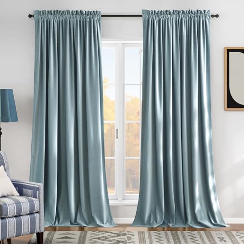 NICETOWN Velvet Curtains 84" Length for Bedroom, Stone Blue Room Darkening Velvet Curtains Thermal Insulated, Luxury and Thick Window Treatment, 52" W