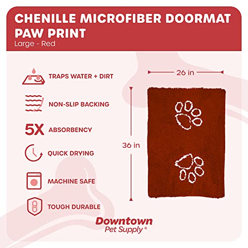 My Doggy Place - Microfiber Dog Door Mat - Dirt And Water Absorbent Mat - Washer & Dryer Safe Non-Slip Mat - Red With Paw Print - L - 36 X 26 In #TOP1