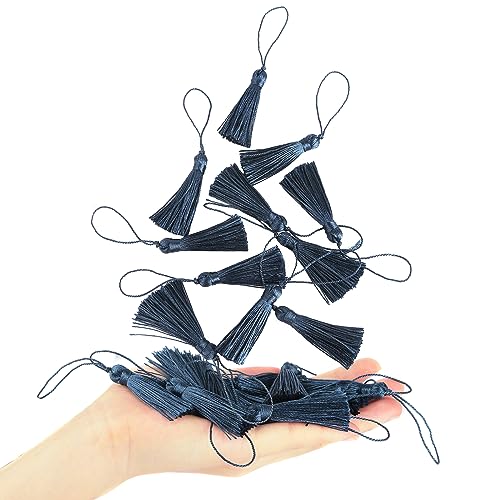 Image of 48Pcs Mini Bookmark Tassels Handmade Keychain Silky Tassel | (Navy)3.75inch Tassel, Silky Floss Craft Tassel for Jewelry Making,Tags,DIY Accessory