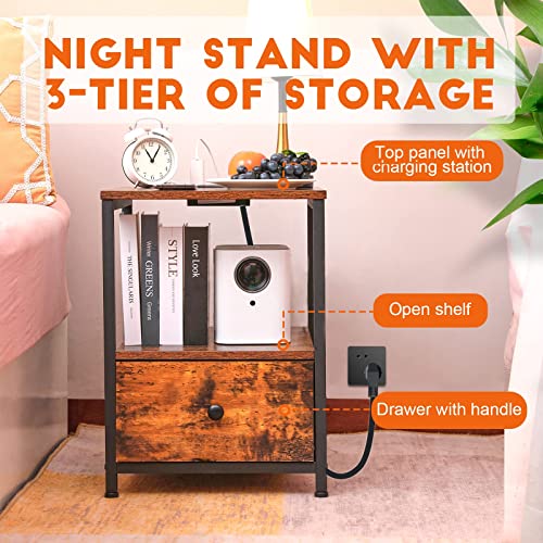 Amhancible Nightstand With Charging Station, Bedside Table With Usb Ports & Power Outlets, Night Stand For Bedroom And Living Room, End Table With Storage Drawer For Small Spaces Het04Sdbr1 #TOP5
