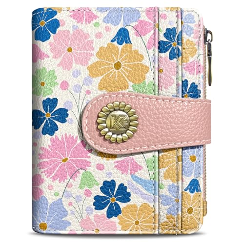 Kelvoris Pastel Flower Floral Small Rfid Women Wallet Zipper Coin Pocket