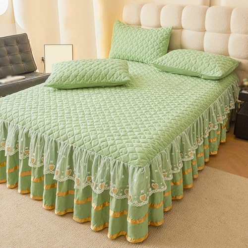 Faldón de Cama con Volantes Transpirable Sábana Bajera con 2 Fundas de Almohada Cómodo Suaves Falda de Cama Decoración para Dormitorio