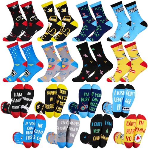 Haysandy 8 Pairs Men Funny Crew Socks Gifts Athletic Socks for Men Father\'s Day Birthday Holiday Stocking Stuffer(Gaming)