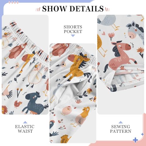 Vector Flat Illustartions Set Of Standing Animals - Horse Cow Chicken and Bird with Sheep Pajamas Bottoms with Pockets Comfy Pjs Sleepwear Elastic Waistband Pajamas Pants Lounge Pants for 6-14 Year4