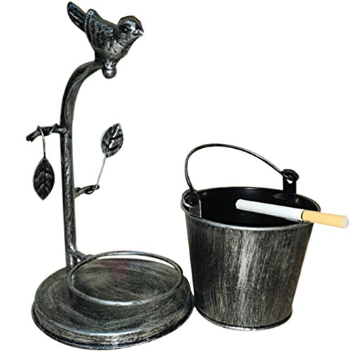 ZZ Lighting Retro Metal Cigar Ashtray Bucket for Home Bar Outdoor Decorative Pen Holder Storage Creative Gift, Silver Bird