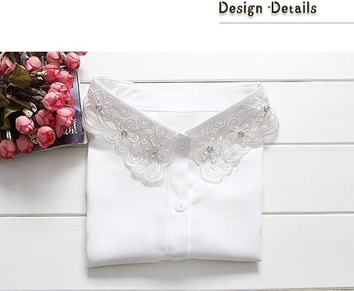 Miniatura 5 de LoudSung Blusa de media camisa desmontable con cuello falso, encaje floral, elegante para mujeres y niñas