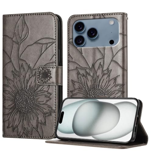 Étui iPhone 17 Gris Antichoc en Cuir et Silicone à Motif Floral