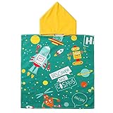 EUFANCE Toalla de baño de Playa con Capucha Toalla de Poncho de Dibujos Animados para niños, Toalla de baño de Dibujos Animados de Secado rápido para niñas / niños (Patrón de Cohete)