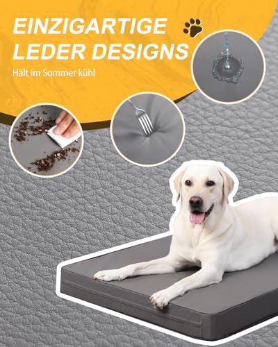 Favodormir Orthopädisches Hundebett Hundekissen Grosse Hunde XXL,Wasserdichter Kunstlederboden,Innen&Outdoor Hundematte Hundekorb Hundematratze für Große Hunde,119x73x9cm Dunkelgrau