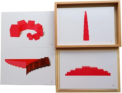 Miniatura 6 de Kghios Montessori Pink Tower Escalera marrón y varillas rojas largas tarjetas sensoriales con caja de madera, materiales de juguetes Montessori para