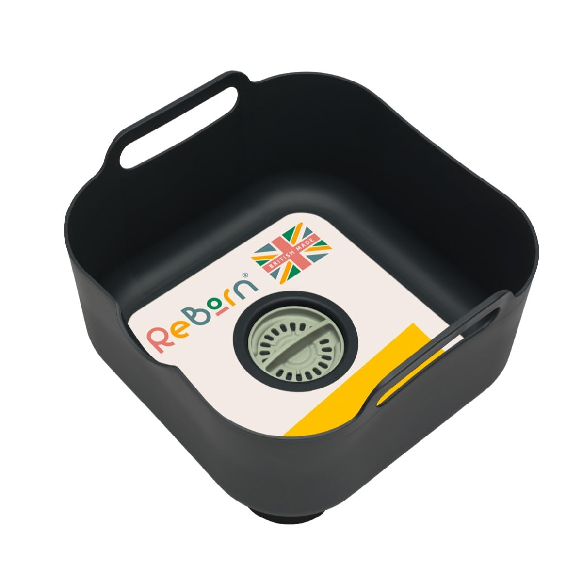 ReBorn - Recycled Washing Up Bowl - Kitchen Dish Wash & Drain - Large Carry Handles - Integrated Plug - Useful Pour Spout - 9 Litres Capacity - Made in Britain (Sage Green & Charcoal Grey)