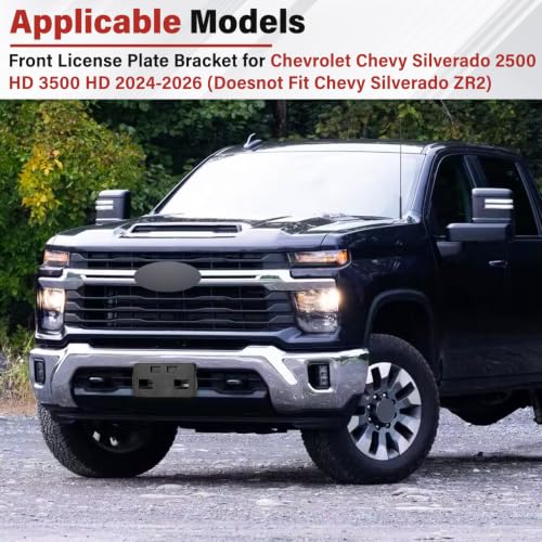 Image of License Plate Bracket for Chevrolet Chevy Silverado 2500 HD 3500 HD 2024 2025 2026 (Doesnot Fit for Chevy Silverado ZR2), Front Bumper License Plate Holder Replacement Frame Black Mount
