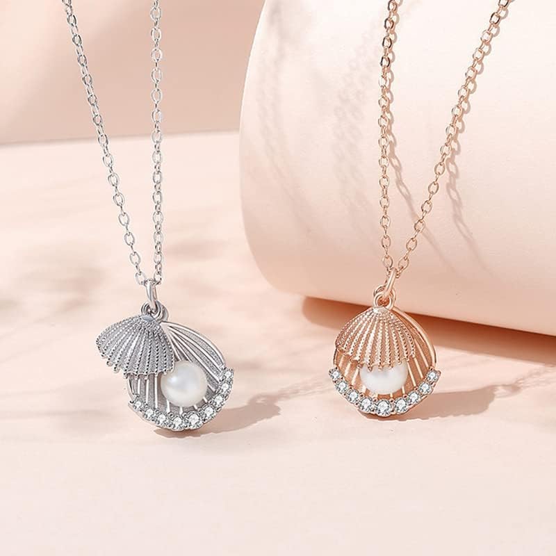 14K Gold Freshwater Pearl & Moissanite Necklace for Women,Unique Shell-Inspired Pearl Choker Necklace,Classic Fashion Jewelry Gift