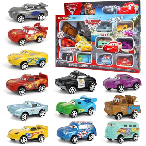 Zaloife Toy Car Set, 12 Pcs Cars Spielzeug, Auto-Kuchendekoration， Kinderidee Spielfahrzeuge, Mini Auto Tortendekoration, Small Vehicles for Children