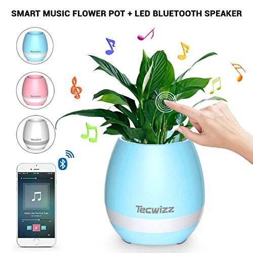Perfect Gift - Magic Flowerpot, LED Flowerpot Smart - Touch Music Plant Lamp with Wireless Bluetooth Speaker Piano, Music Playing Flower Pots, Multi-color LED Night, Light for Bedroom, Office, Living Room - Blue