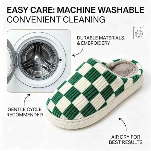 Image of Checkered Slippers for Women and Men - Fuzzy House Slippers with Memory Foam, Comfy Plush Fluffy Indoor House Shoes, Cozy Warm Slip on Bedroom Slippers with Non-Slip Sole