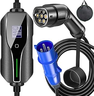 Vogvigo EV Charger Type 2,Electric Vehicle charger with Digital Screen,10A/16A /20A /24A/ 32A Adjustable,CEE Plug,7.2KW Portable Electric Vehicle Charging Cable,Typ 2 IEC 62196-2 (5m)