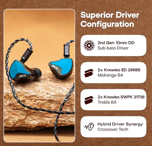 Image of Linsoul ZiiGaat x Fresh Reviews Arete II IEM,2nd Gen 1DD+4BA Hybrid in Ear Monitor,Wired HiFi Earbuds,Full CNC Aluminum Shell Earphone with Detachable Silver-Plated OFC Cable for Musician (Blue)