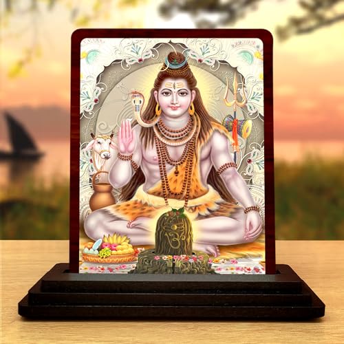 Image of Shiva Idol Wooden Shiv Murti for Home Puja Shiva Statue for Car Dashboard - (Glossy Finish /Size 5x4 in)