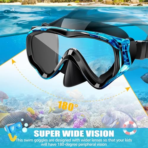 Set de snorkel para niños, máscara completa de snorkel seca para adultos, protección antiempañante, unisex, vista panorámica HD, equipo de snorkel para niños de 4 a 14 años miniatura 3