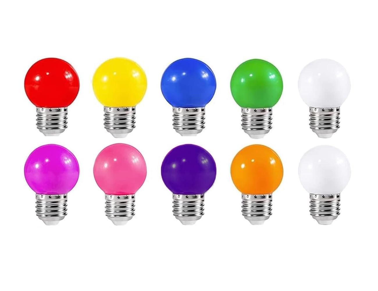 ZFQ 10 Pack Colored Bulbs 2W E27 G45 Lighting Bulbs,LED Coloured Golf Ball Mini Bulb Lamp,Mixed Colours Red Yellow Green Blue Orange Pink Cool White Warm White Purple Violet