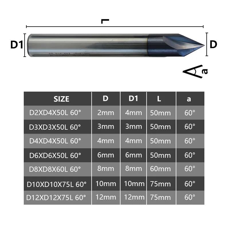 Frez do fazowania z twardego metalu do fazowania grzywki krawędzi frezarki do frezarki V 3 flety, 12 x P12 x 75 x 60p