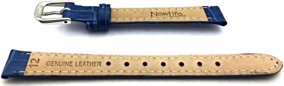 NewLife 12mm Royal Blue Genuine Leather Watchband | Alligator Crocodile Grained, Lightly Padded Replacement Wrist Watchstrap that brings to Any Watch (Womens Standard Length)