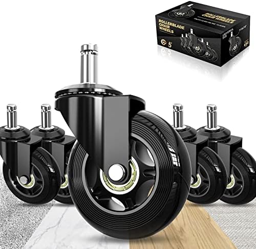 Office Chair Wheels,Set of 5,Soontrans,Rollerblade Wheels Replacement for Office Gaming Chairs Caster Wheels for Carpet,Wood Floors,Heavy Duty Computer Chair Wheels,NOT Compatible for IKEA