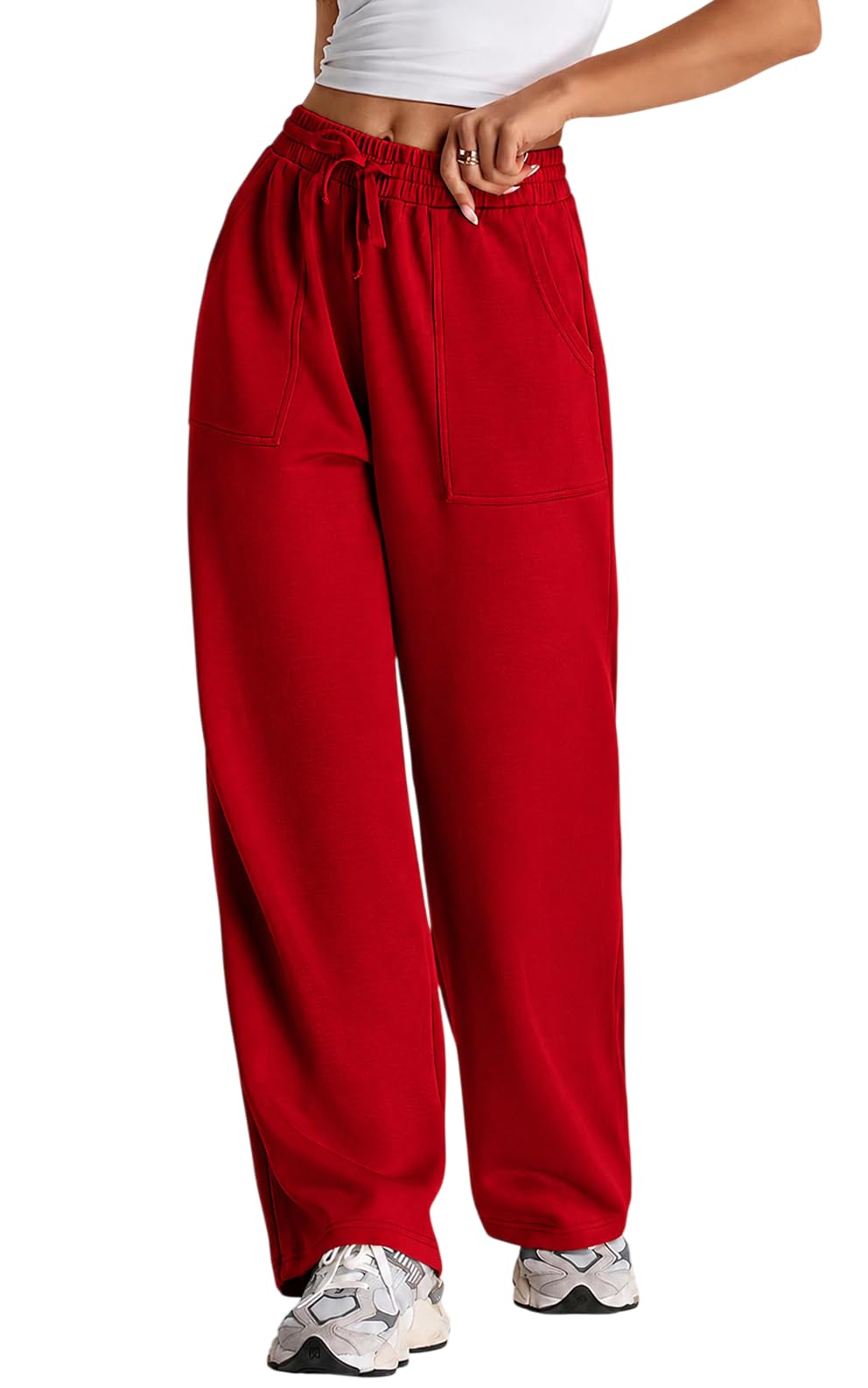 q - rious Women's Wide Leg High Waisted Baggy Lounge Sweat Pants Drawstring Athletic Flared Joggers with Pockets-picture-33