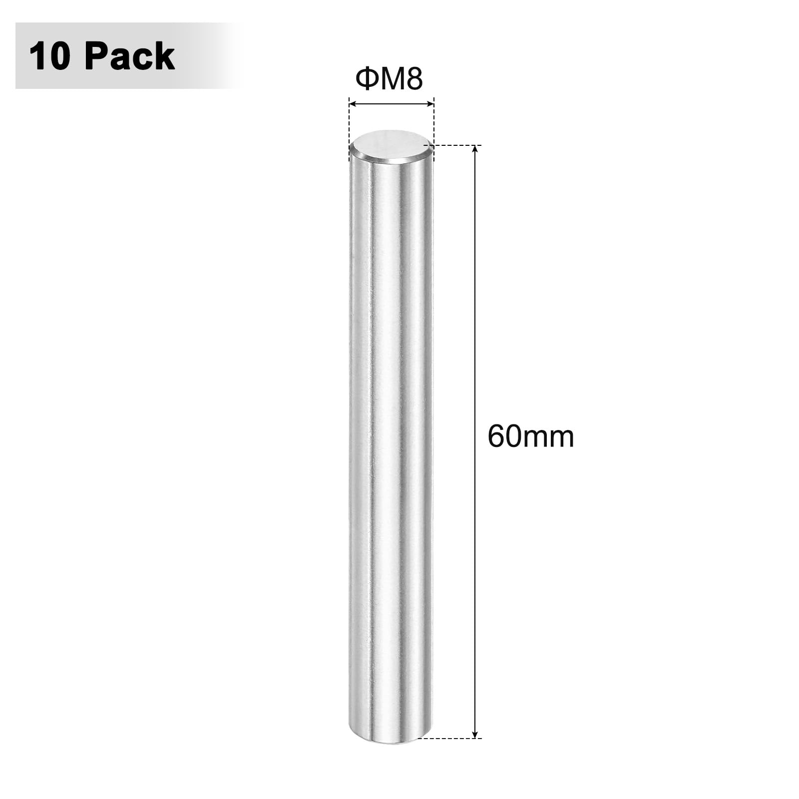 M METERXITY 10-Pack 8 x 60 mm Dowel Pin, 316 Stainless Steel Support Pin Fastener Elements for Metal Devices/Wooden Projects - Image 3