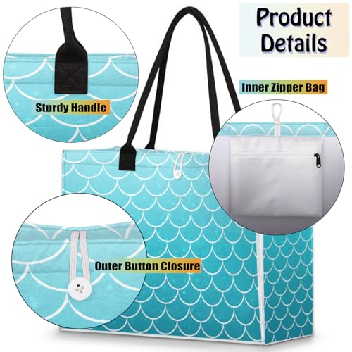 Underwater Mermaid Scales Tote Bag for Women Large Beach Bag Reusable Tote Bags for Work Travel Beach Shopping4