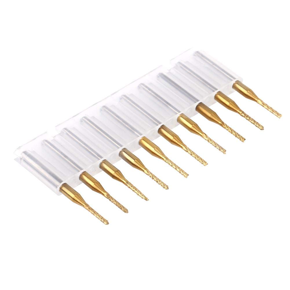 CHICIRIS Fraise en bout en carbure, 10pcs 1.5mm tranchant Fraise en bout CNC P-CB Gravure Bit Tungsten Coating 1/8"Shank