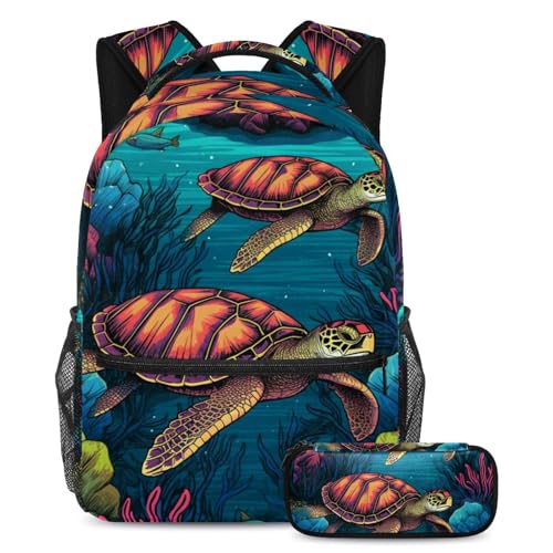 Cartable tortue océanique pour enfant, grand sac à dos scolaire 51
