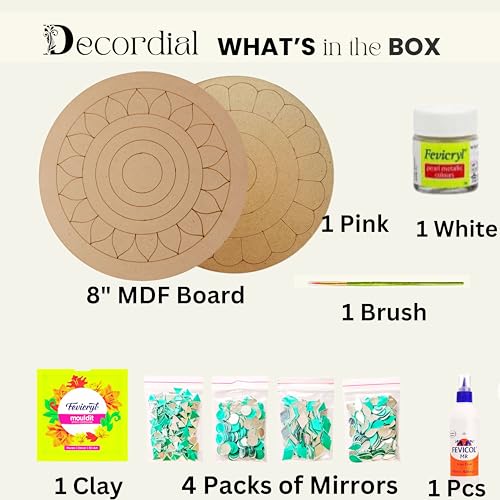 Image of 8 Inch Premarked Lippan Art DIY Kit for Adults | MDF White Mandala Board with Clay & Tools | Art & Craft Wall Decor Kit
