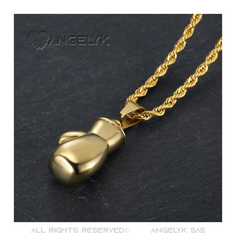 BOBIJOO Jewelry - Pendentif Collier Gant de Boxe Acier Inoxydable et Or Doré Plaqué Homme Femme Chaîne Incluse