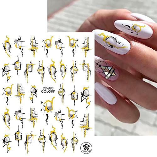 Marble Wave Nail Art Stickers Decals, Gold Black Stripe Line Nail Self-Adhesive Sticker Designs, 3D Gold Line Nail Transfer Decal Supplies For Nail Diy Decorations, French Nail Sticker For Women #TOP3