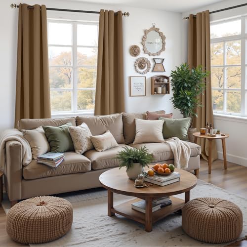 Image of YoungsTex Taupe Blackout Curtains 90 Inches Length for Living Room - Thermal Insulated Drapes with Grommet Room Darkening Privacy Extra Long for Dining Bedroom, 2 Panels, 52 x 90 Inch