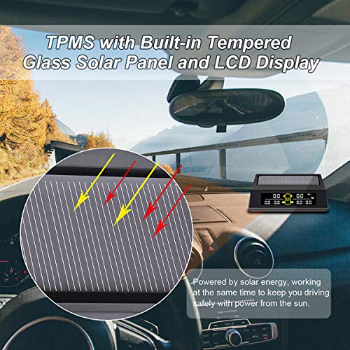 HONGNAL Tire Pressure Monitoring System for RV Trailer, Solar/USB Charging TPMS Wireless Monitor with 6 Tire Pressure Sensors, Real-time Display Tire Pressure and Temperature and 6 Alarm Function - Thumbnail 5