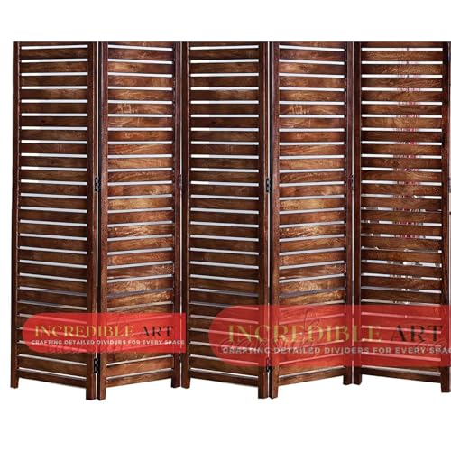 Image of Wooden Partition Wall Divider for Living Room, Wood Privacy Screen, Room Separator Rectangle Line Design- 5 Feet in Height (6 Panels)