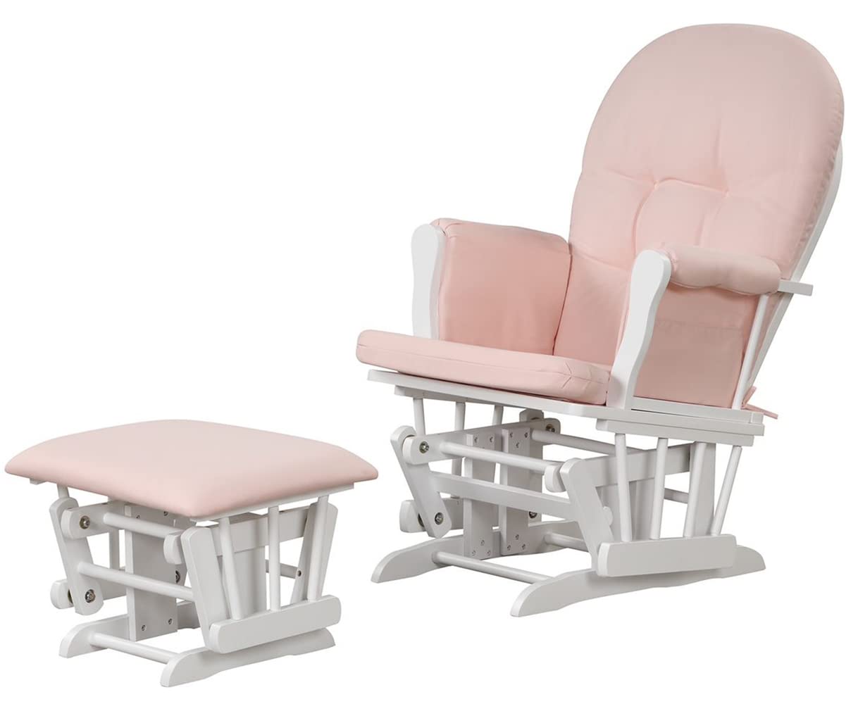 Angel Line Grayson Glider and Ottoman, White w/Pink Cushion